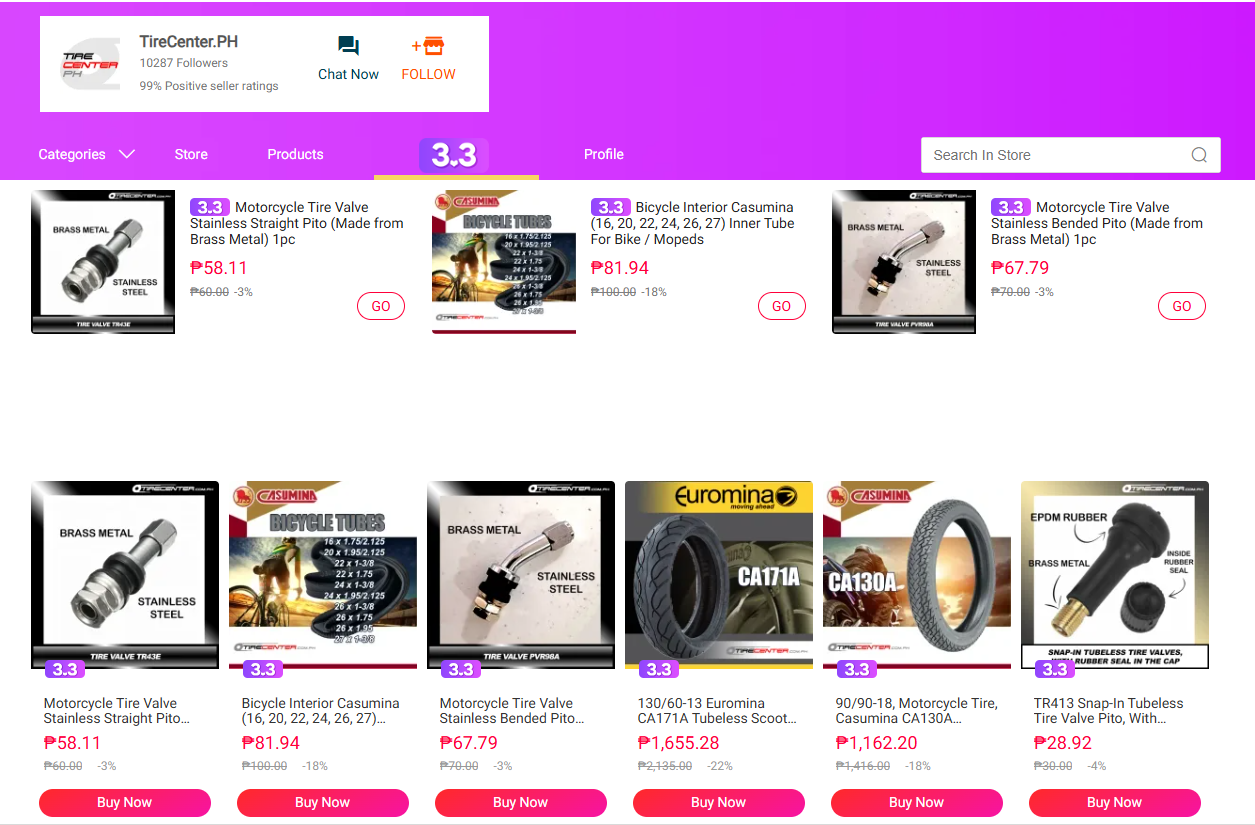Tire Center's Lazada Page